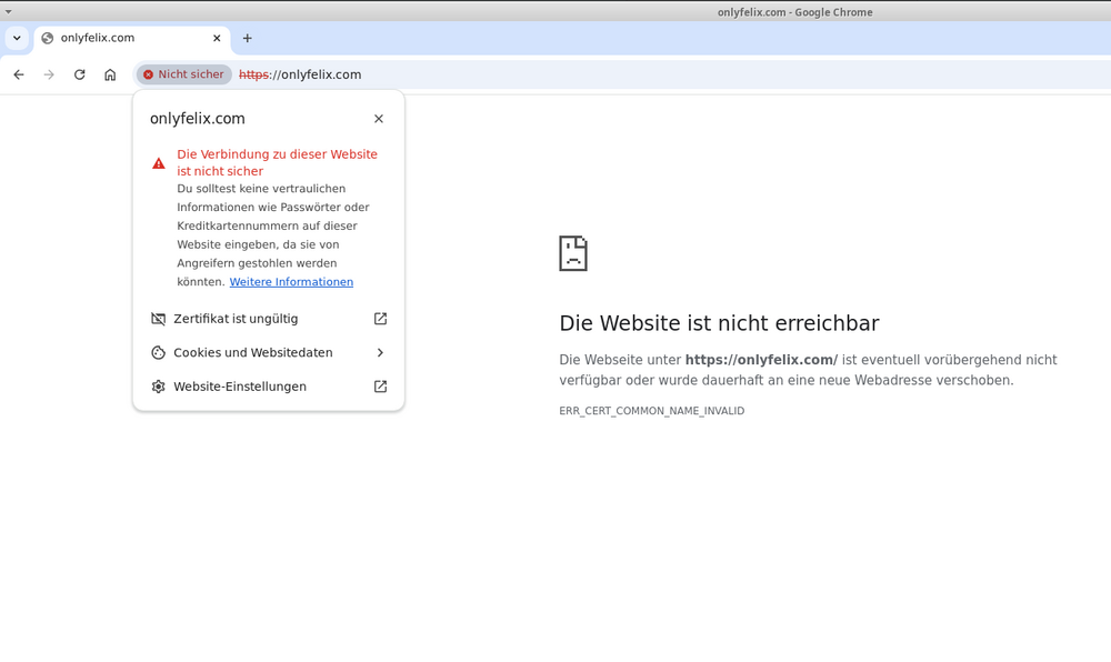 Chrome zeigt ERR_CERT_COMMON_NAME_INVALID für onlyfelix.com