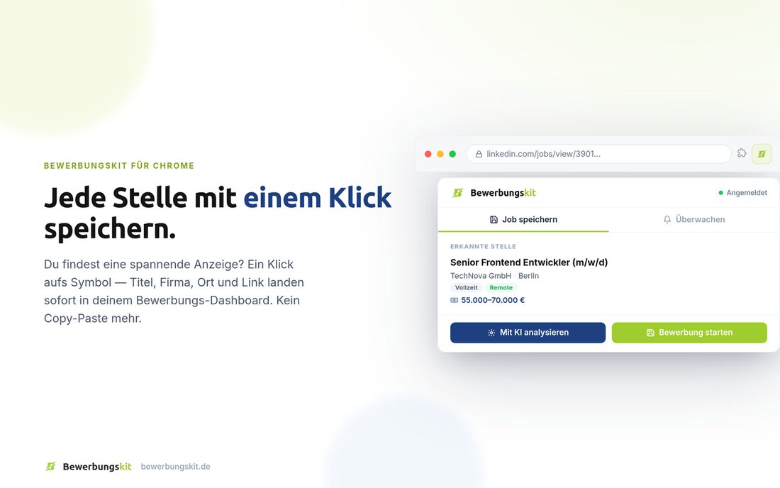 Bewerbungskit Chrome extension saving a job with one click