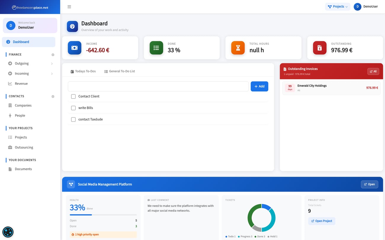Freelancingtoolkit dashboard