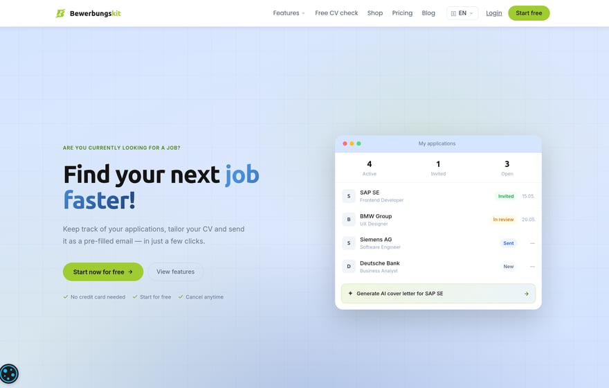 Bewerbungskit job application tracker with AI cover letters